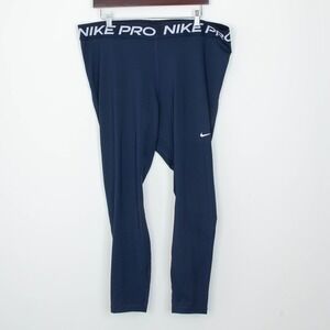 Nike Pro Womens Athletic Mid Rise Leggings Size 2X Navy Blue Mesh Calf Dri Fit